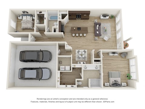 Floor plan for 2 beds, 2 baths, 2129 sqft